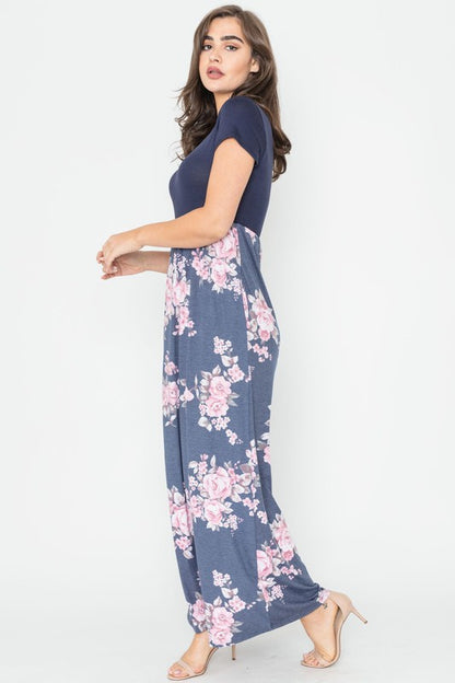 Plus Short Sleeve Floral Maxi Dress