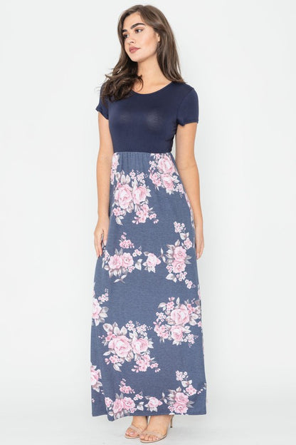 Plus Short Sleeve Floral Maxi Dress