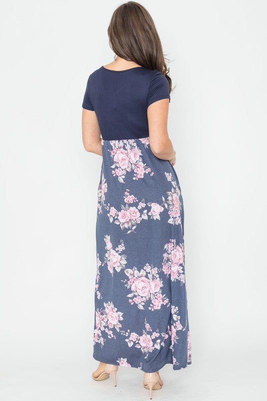 Plus Short Sleeve Floral Maxi Dress