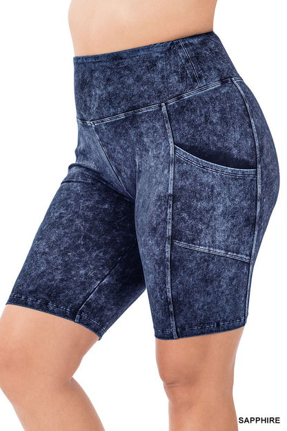 Plus Mineral Wash Wide Waistband Pocket Leggings