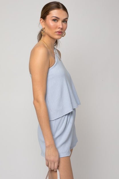 Sleeveless One Shoulder Layered Top Romper