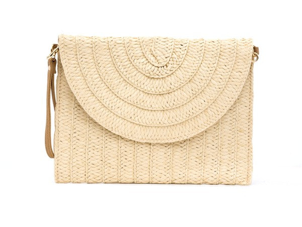 Straw Foldover Convertible Clutch