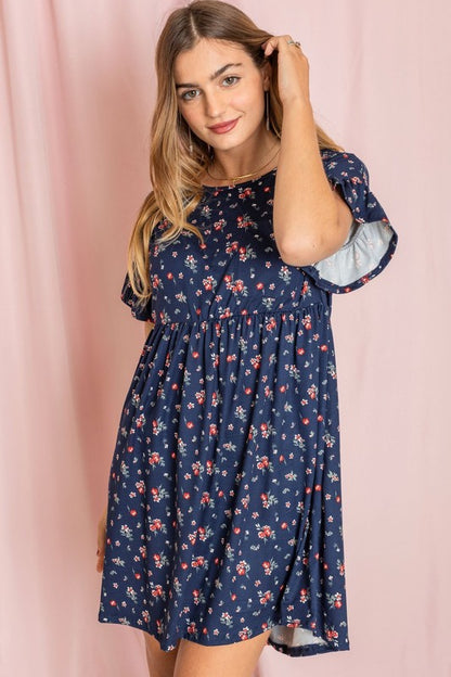 Plus Ditsy Floral Ruffle Chest Pocket Dress