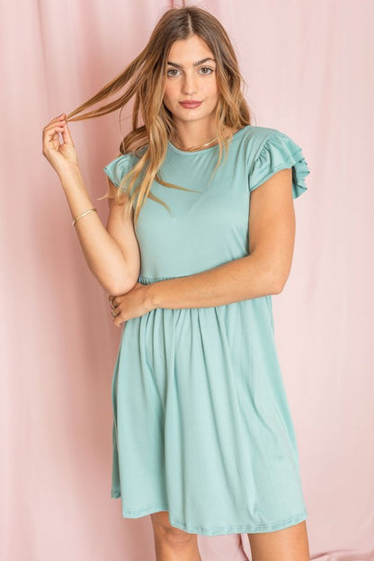 Plus Solid Ruffle Cap Sleeve Midi Dress