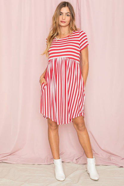 Plus Short Sleeve Stripe Mini Dress