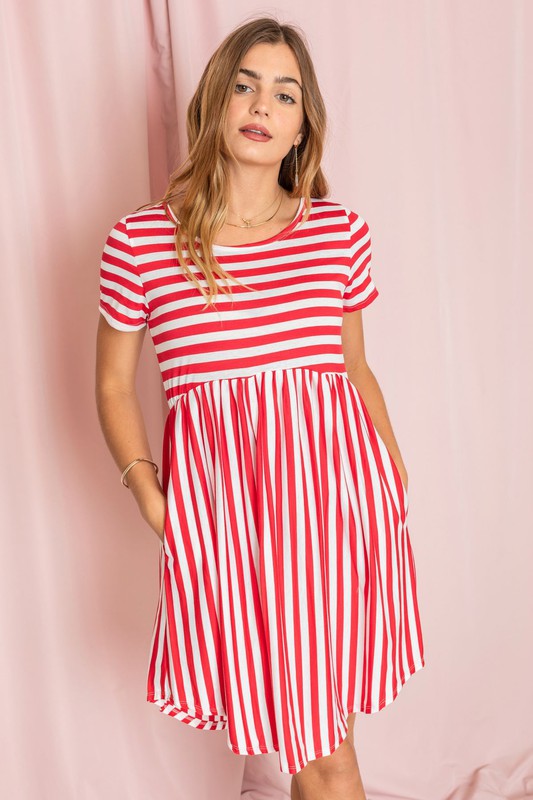 Plus Short Sleeve Stripe Mini Dress