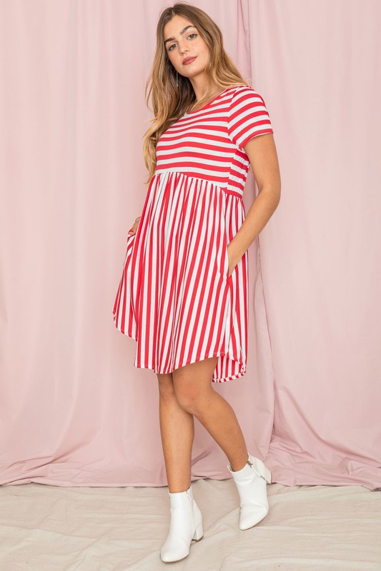 Plus Short Sleeve Stripe Mini Dress