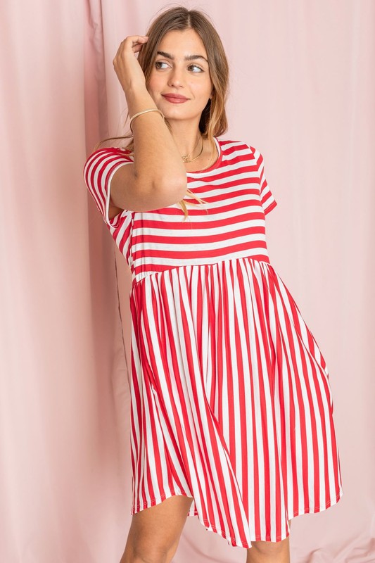 Plus Short Sleeve Stripe Mini Dress