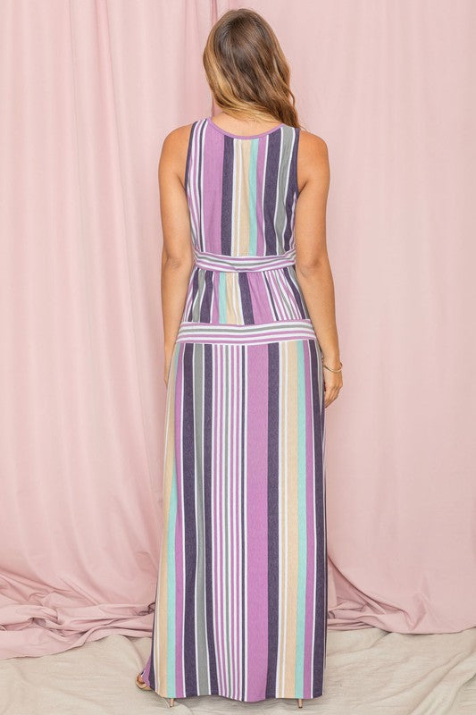 Sleeveless Mix Stripe Maxi Dress