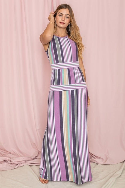 Sleeveless Mix Stripe Maxi Dress