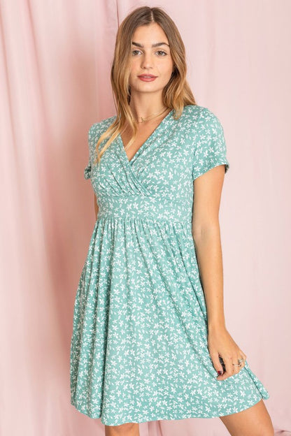 Surplice Ditsy Floral Midi Dress