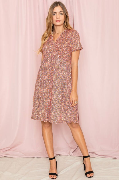 Floral Surplice Ruffle Hem Dress