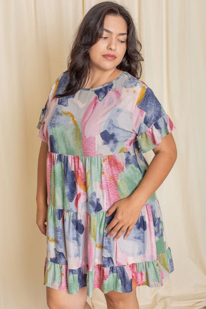 Tie Dye Ruffle Triple Tiered Midi Dress