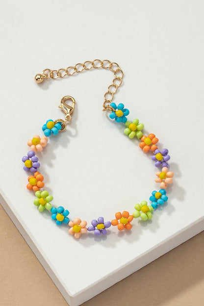 Hand crafted flower seed bead bracelet