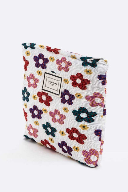 Large Crinkle Flower Print Pouch