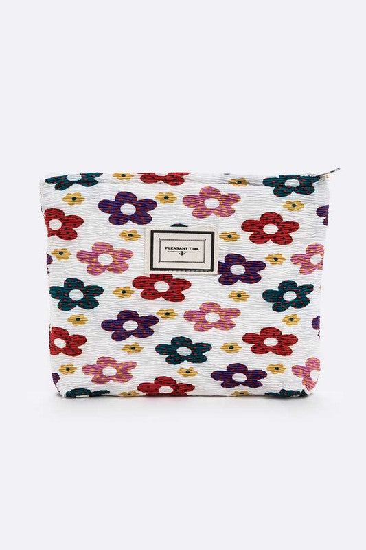 Large Crinkle Flower Print Pouch