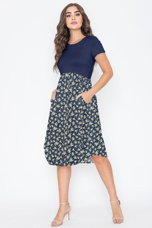 Plus Short Sleeve Floral Midi Dress