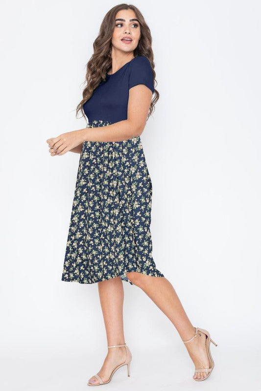 Plus Short Sleeve Floral Midi Dress