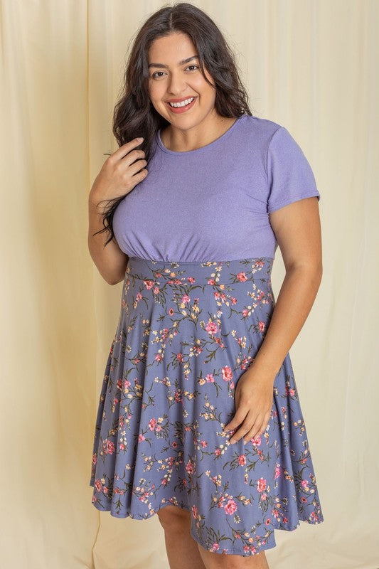 Plus Floral Band Flare Dress