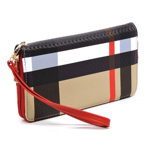 Plaid Check Printed Zip Around Wallet Wristlet