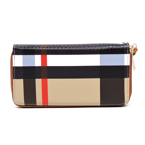 Plaid Check Printed Zip Around Wallet Wristlet