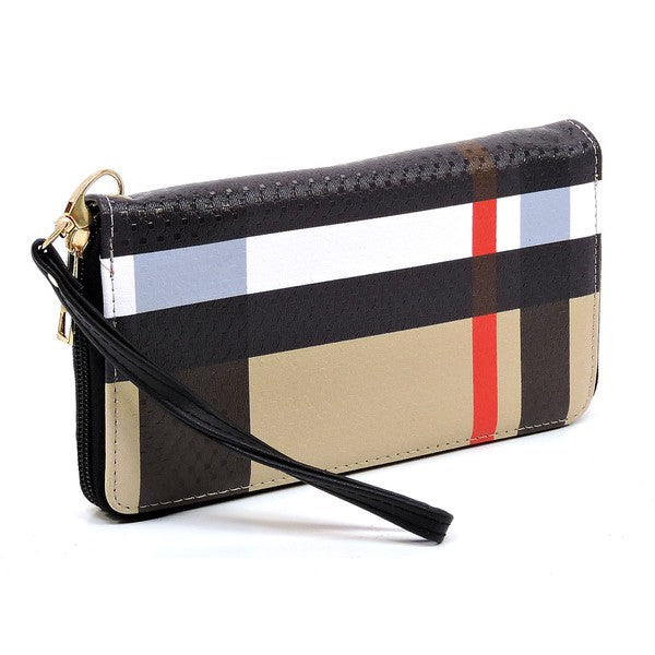 Plaid Check Printed Zip Around Wallet Wristlet