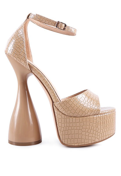 PRETTY ME PATENT CROC ULTRA HIGH PLATFORM SANDALS