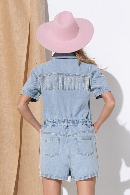 Washed Denim Overall Romper