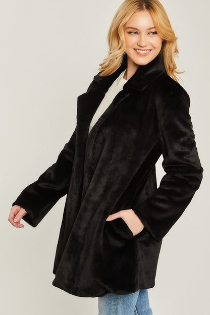 Woven Solid Teddy Collar Coat