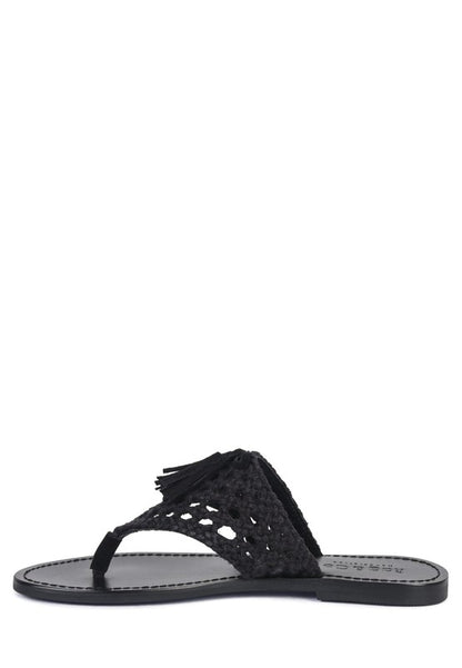 BEECH HANDWOVEN NATURAL SUEDE TASSEL THONG FLATS