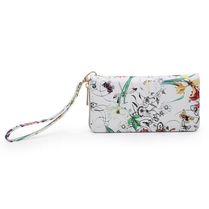 Flower Printed Zip Around Wallet Wristlet