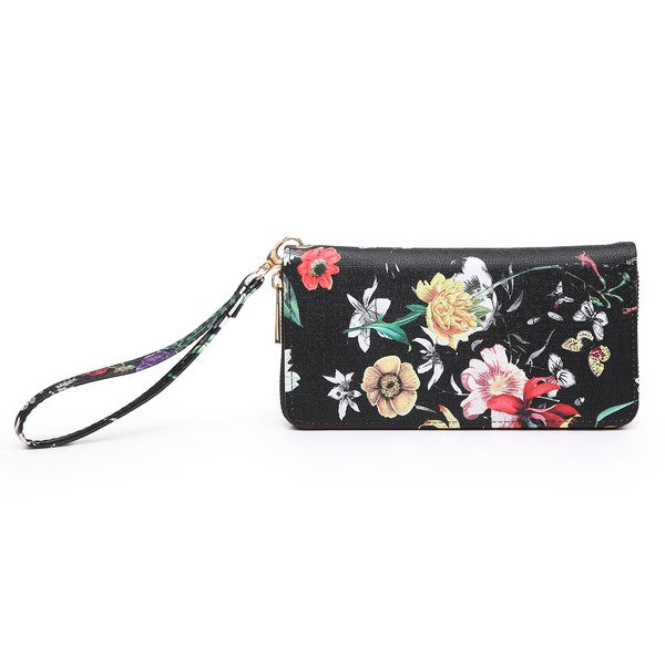 Flower Printed Zip Around Wallet Wristlet