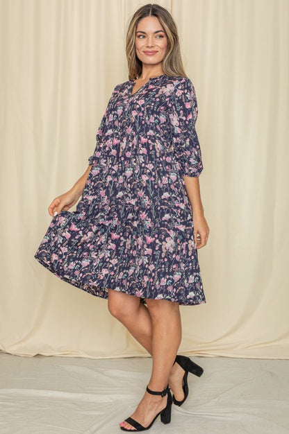 Floral Notch Neck Midi Dress