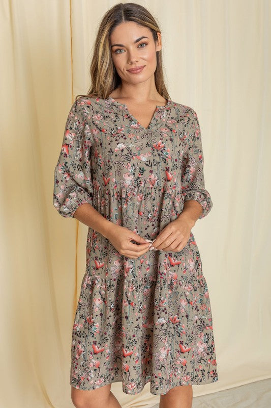 Floral Notch Neck Midi Dress