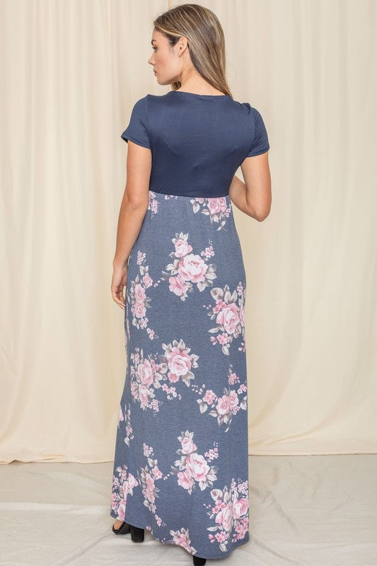 Plus Short Sleeve Floral Maxi Dress