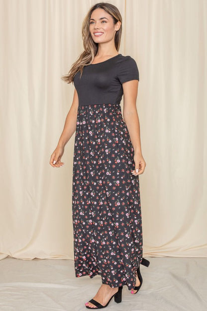 Plus Short Sleeve Floral Maxi Dress