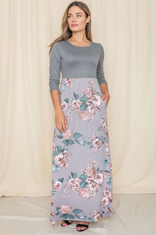 Quarter Sleeve Floral Maxi Dress