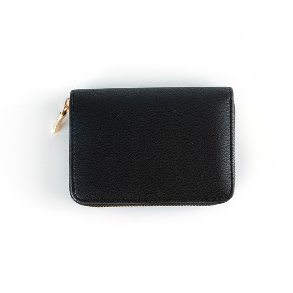 SOLID BLACK PU LEATHER MED WALLET