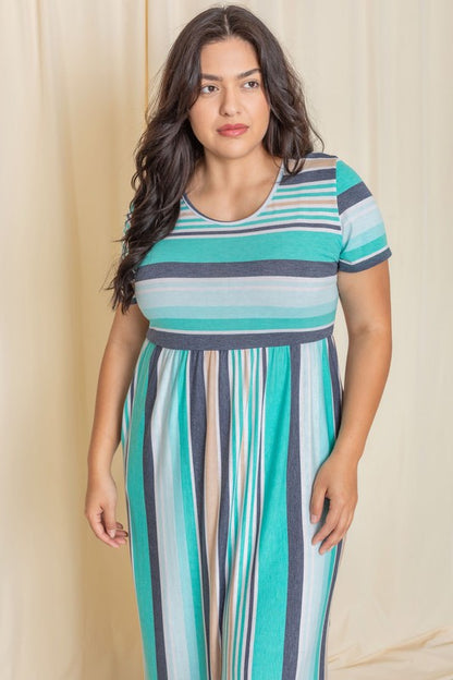 Plus Short Sleeve Stripe Maxi Dress