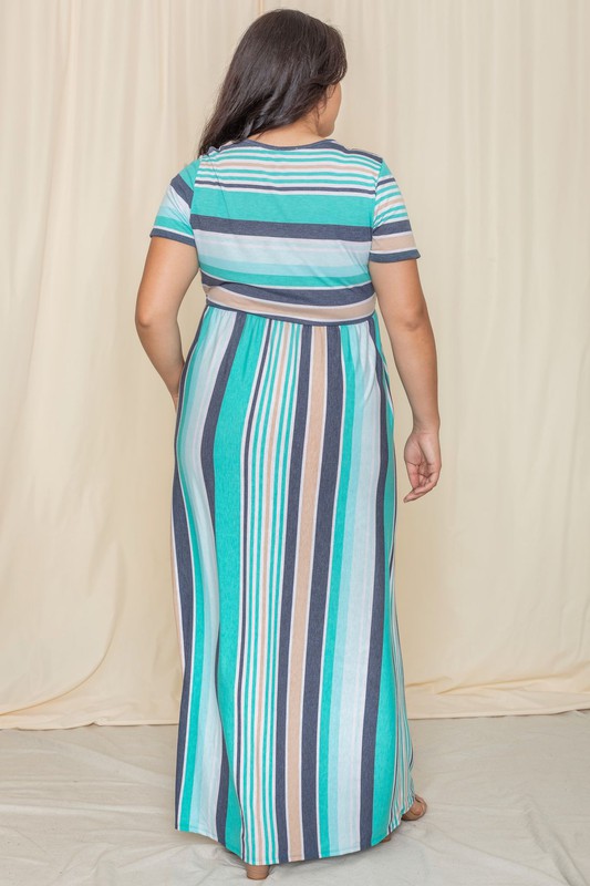 Plus Short Sleeve Stripe Maxi Dress