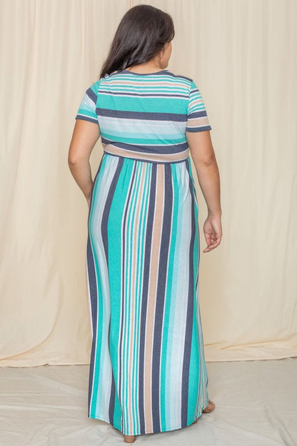 Plus Short Sleeve Stripe Maxi Dress