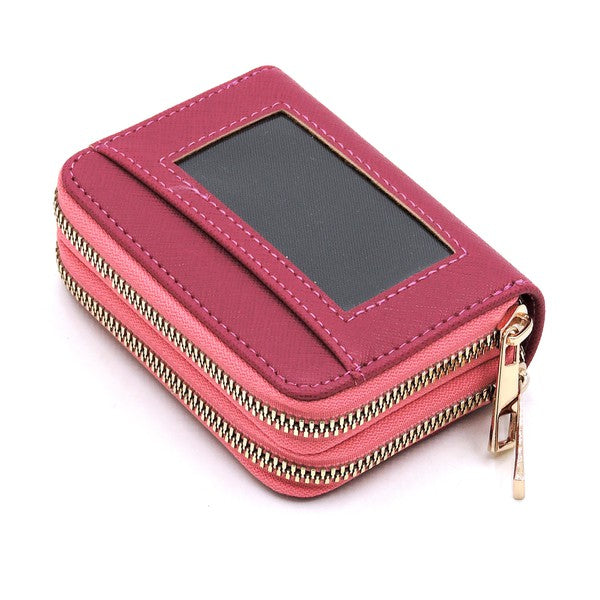 Saffiano Accordion Card Holder Double Zip Wallet