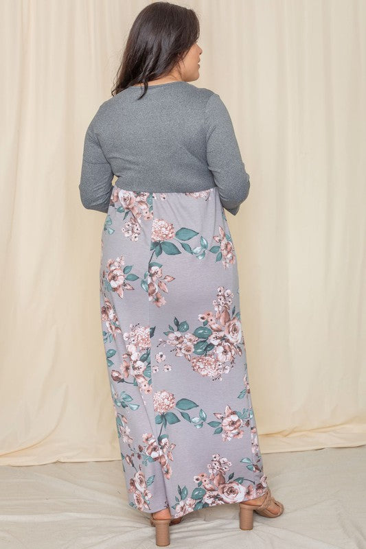 Plus Quarter Sleeve Floral Maxi Dress