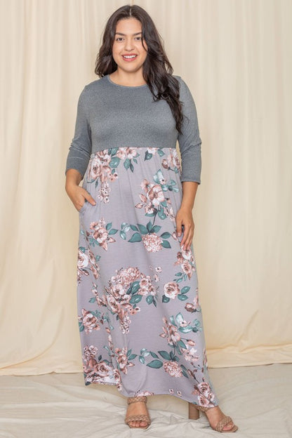 Plus Quarter Sleeve Floral Maxi Dress