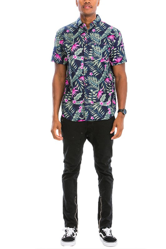 Hawaiian Print Button Down Shirt