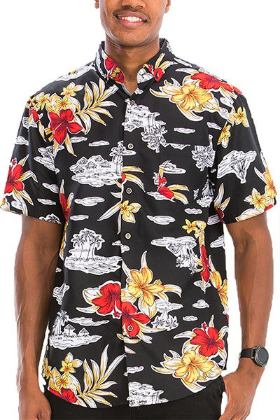 Hawaiian Print Button Down Shirt