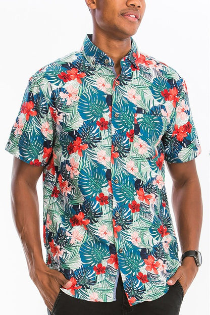 Hawaiian Print Button Down Shirt