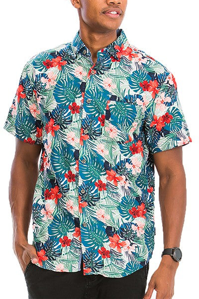 Hawaiian Print Button Down Shirt