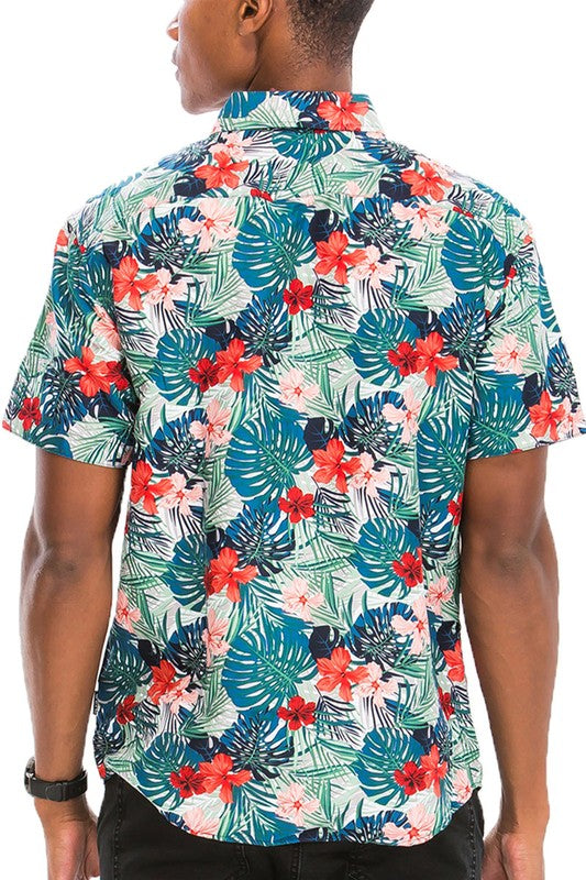 Hawaiian Print Button Down Shirt