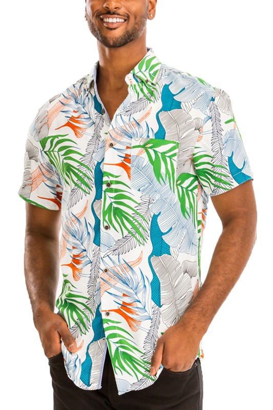 Hawaiian Print Button Down Shirt